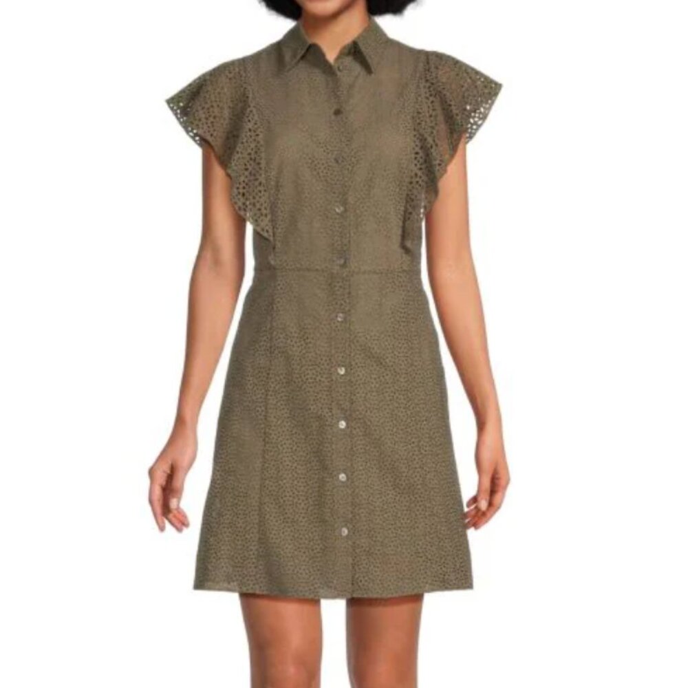 Theory Eyelet Flutter Sleeve Mini Shirtdress - image 1